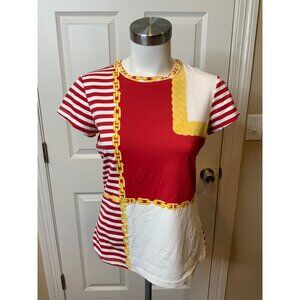 J. McLaughlin Red White Striped Chain Short Sleeve Top, Size S